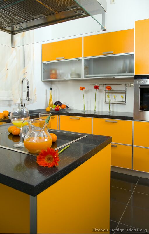 Kitchens featuring orange kitchen cabis in modern styles take a ...