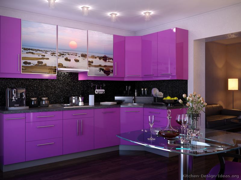 kitchen design with purple cupboards