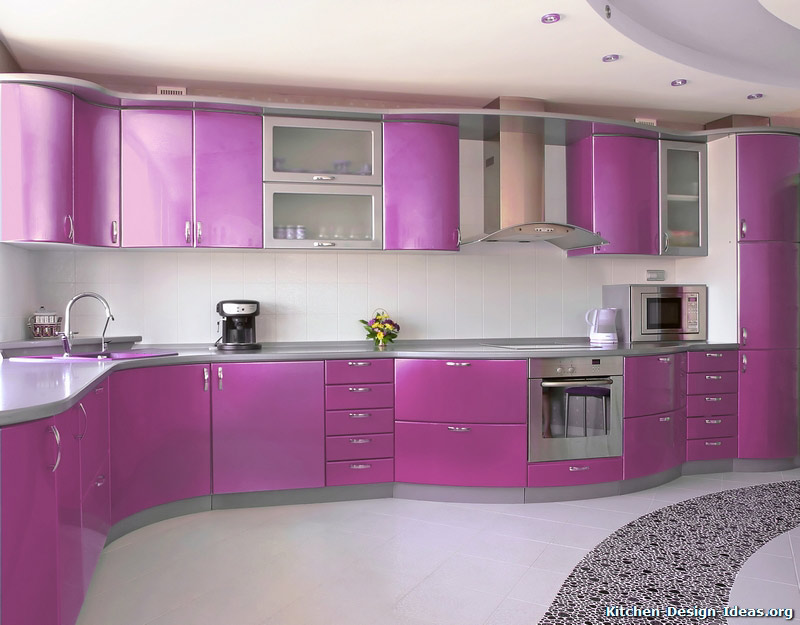 kitchen design with purple cupboards