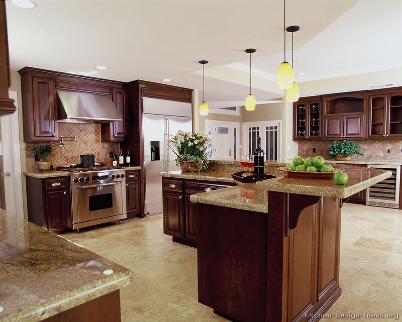 Traditional Kitchen With Cherry Cabinets & Custom Range ...