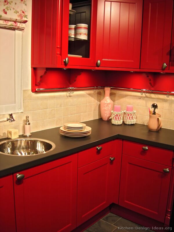 Kitchen cabis traditional red s tile backsplash black - kitchen ...